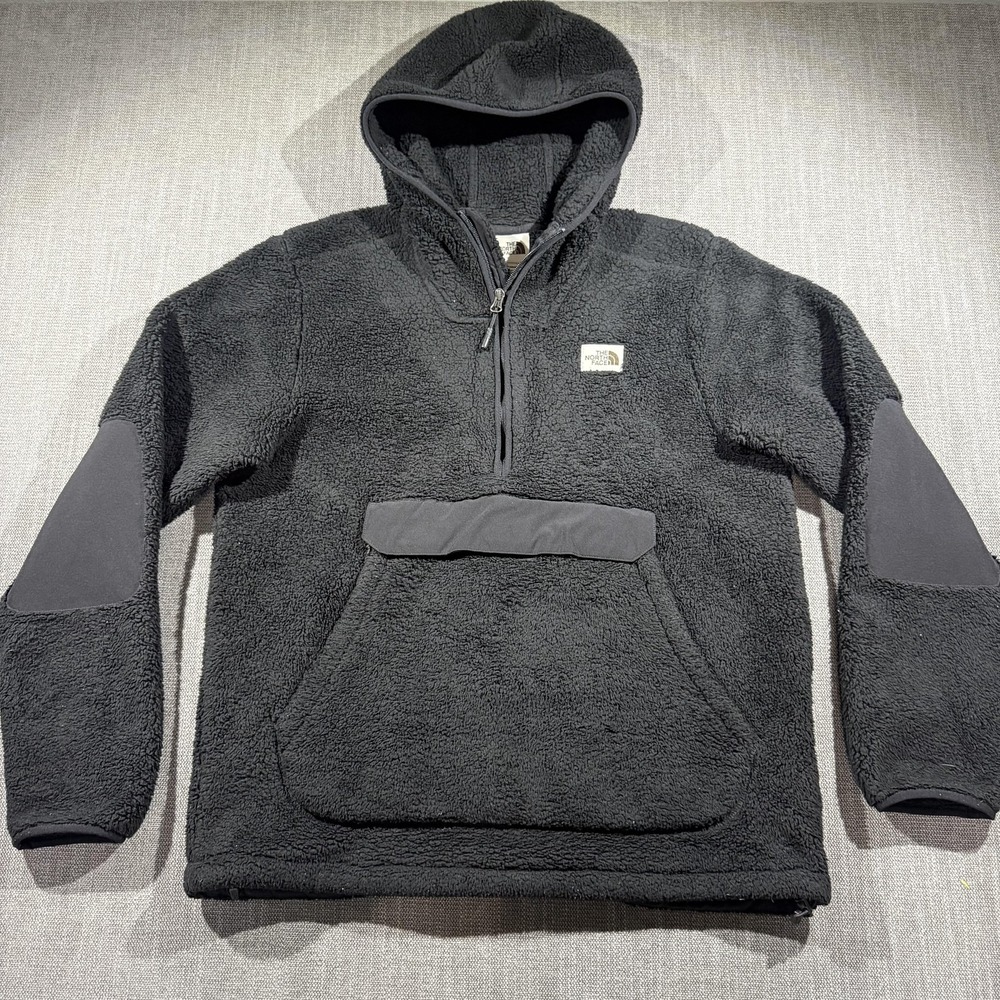 The North Face Hoodie Mens Medium Black Campshire Sherpa Fleece 1/4 Zip Pullover